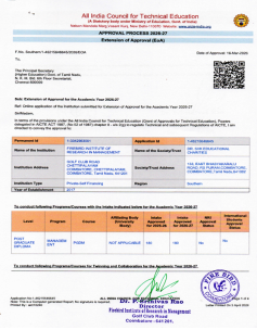 Firebird AICTE Approvals EOA 2024-2025 Certificate Photo